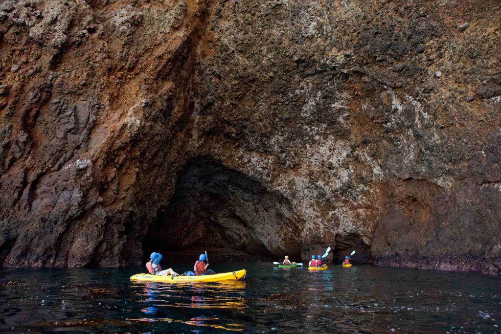5 Things to Do on Santa Cruz Island kayakers at the painted caves at the islands