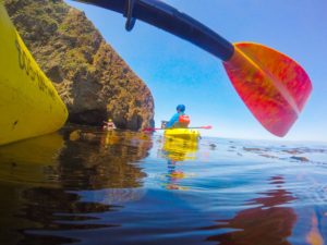 Friends Kayaking Through The Ventura Channel Islands
