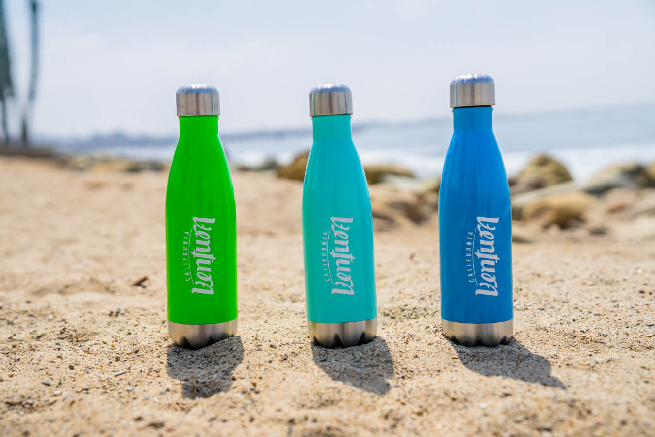 The Ventura Visitors Center has Your Summer Vibes Ventura water bottles at surfers point