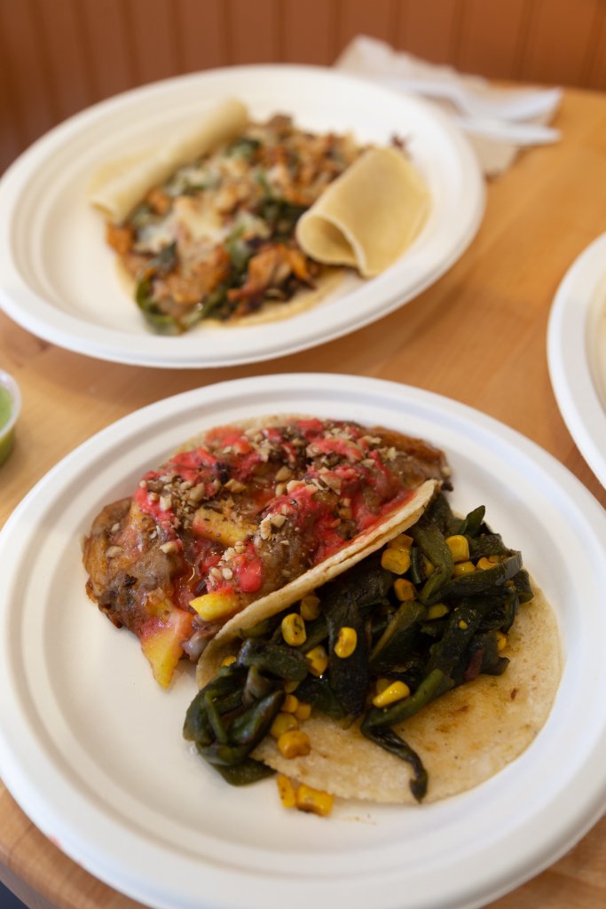 The Ultimate Guide to Vegan and Vegetarian Restaurants in Ventura Recognized as a vegetarian and vegan-friendly restaurant, The veggie tacos are amazing and come with mushrooms, pineapple, cheese, onion, bell pepper and avocado.