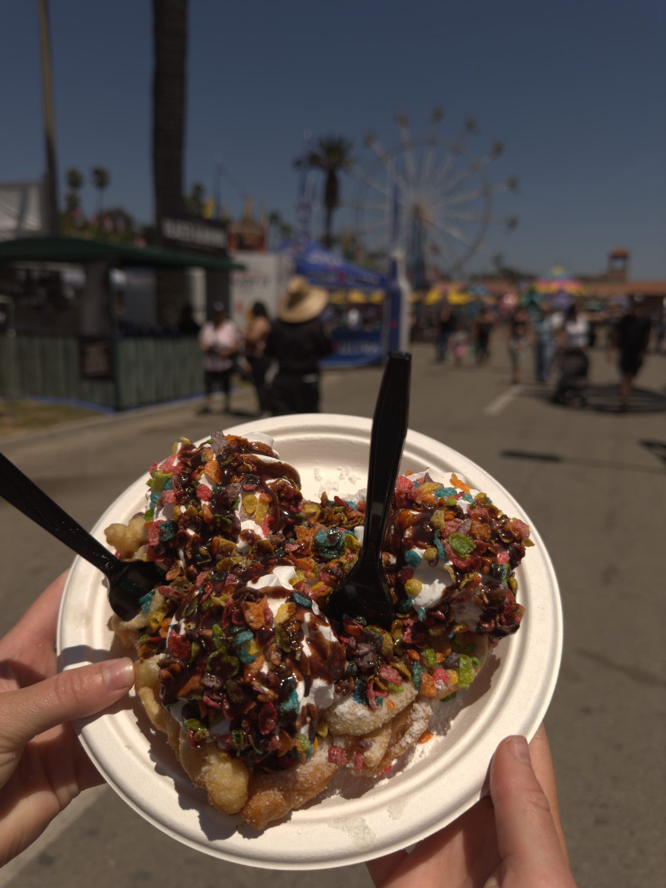 Top 10 Foods to Look for at the Ventura County Fair! fruity pebble funnel cake, ventura county fair food