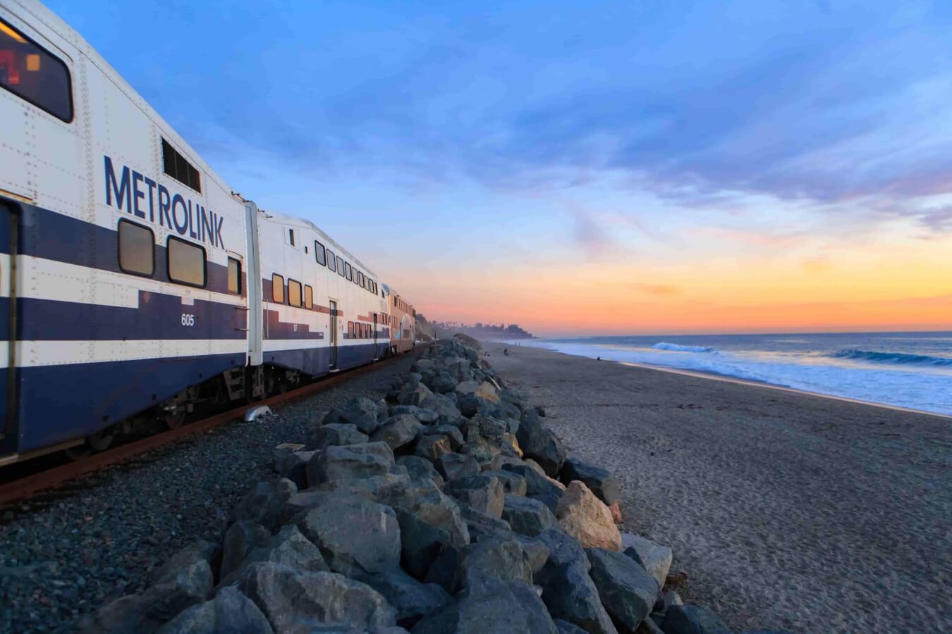 Transportation Metrolink train next to the coast
