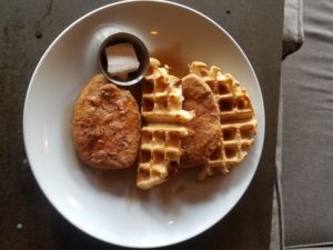 A Vegan's Guide to Ventura Vegan chicken and waffles at the Saloon in Ventura